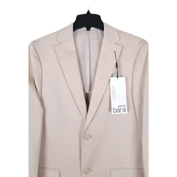 Bar III Mens Slim Fit Suit Jacket Blazer 36R Tan Solid Stretch Cotton Blend NWT - Picture 4 of 7